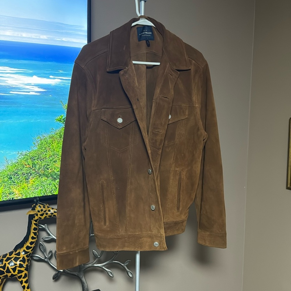 Lucky Brand 100% Suede Genuine Leather Trucker Jacket L